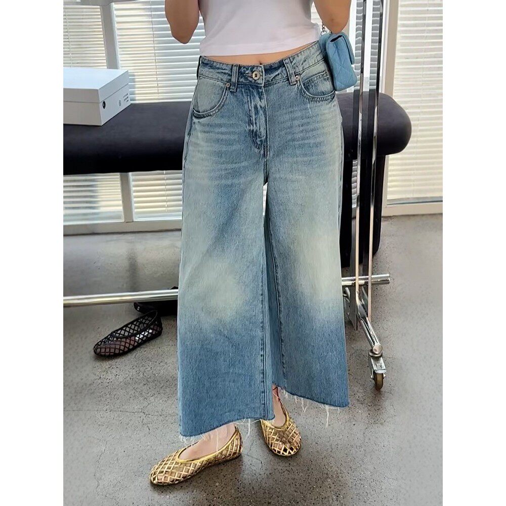 秒发诗歌兰巨美66097九分牛仔裤毛边微喇阔腿欧洲站2025新款女装