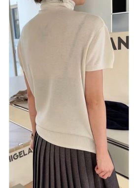 秒发诗歌兰39010舒适优雅法式堆堆领短袖薄款针织衫女2026早春款