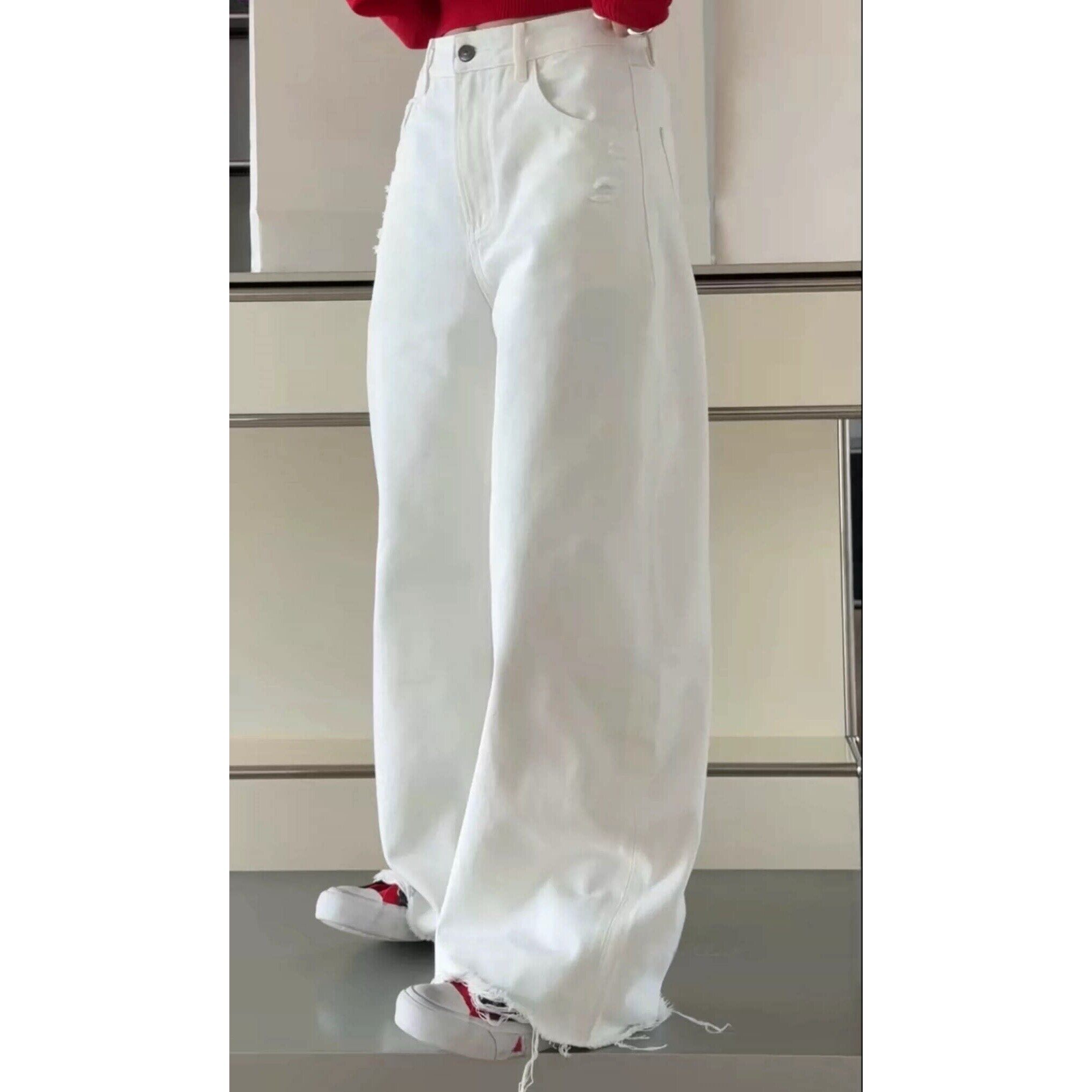 主推诗歌兰女装2026春款 55017休闲个性街头风破洞裤毛边牛仔裤女