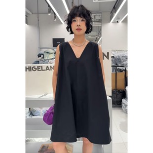 女裝 秒發(fā)88A233質感氣質黑V領后背綁帶顯瘦背心裙25夏新款