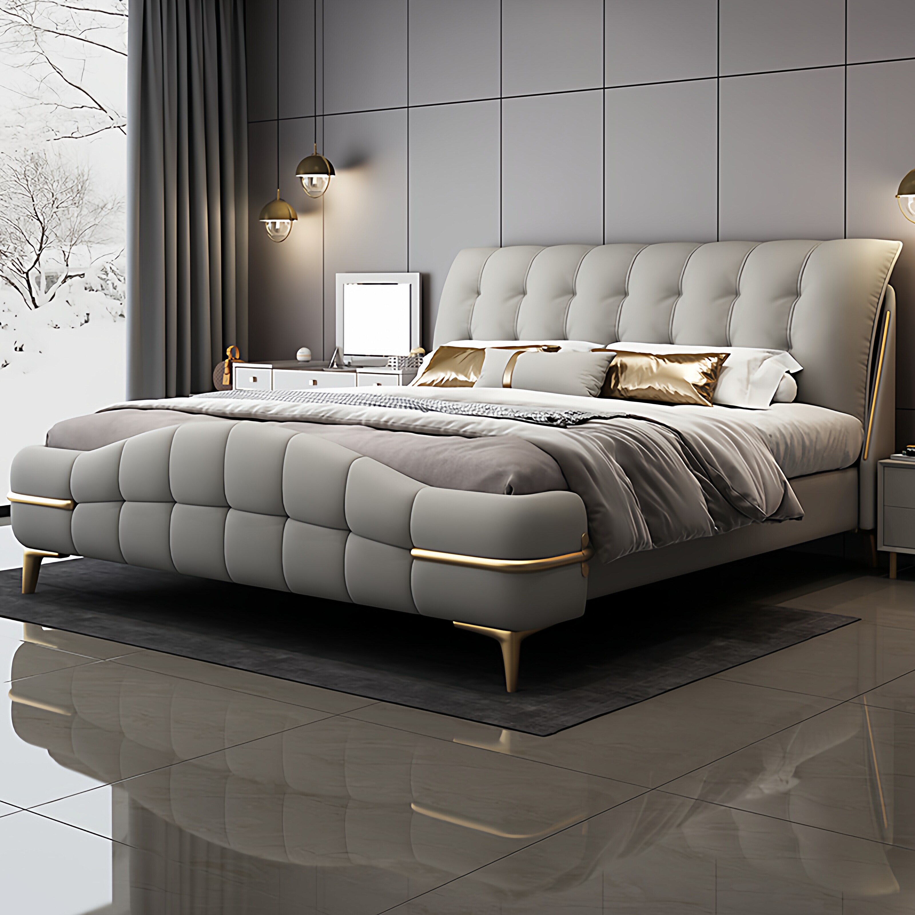 真皮床现代简约2024新款结婚双人床主卧大气高端意式轻奢软包大床