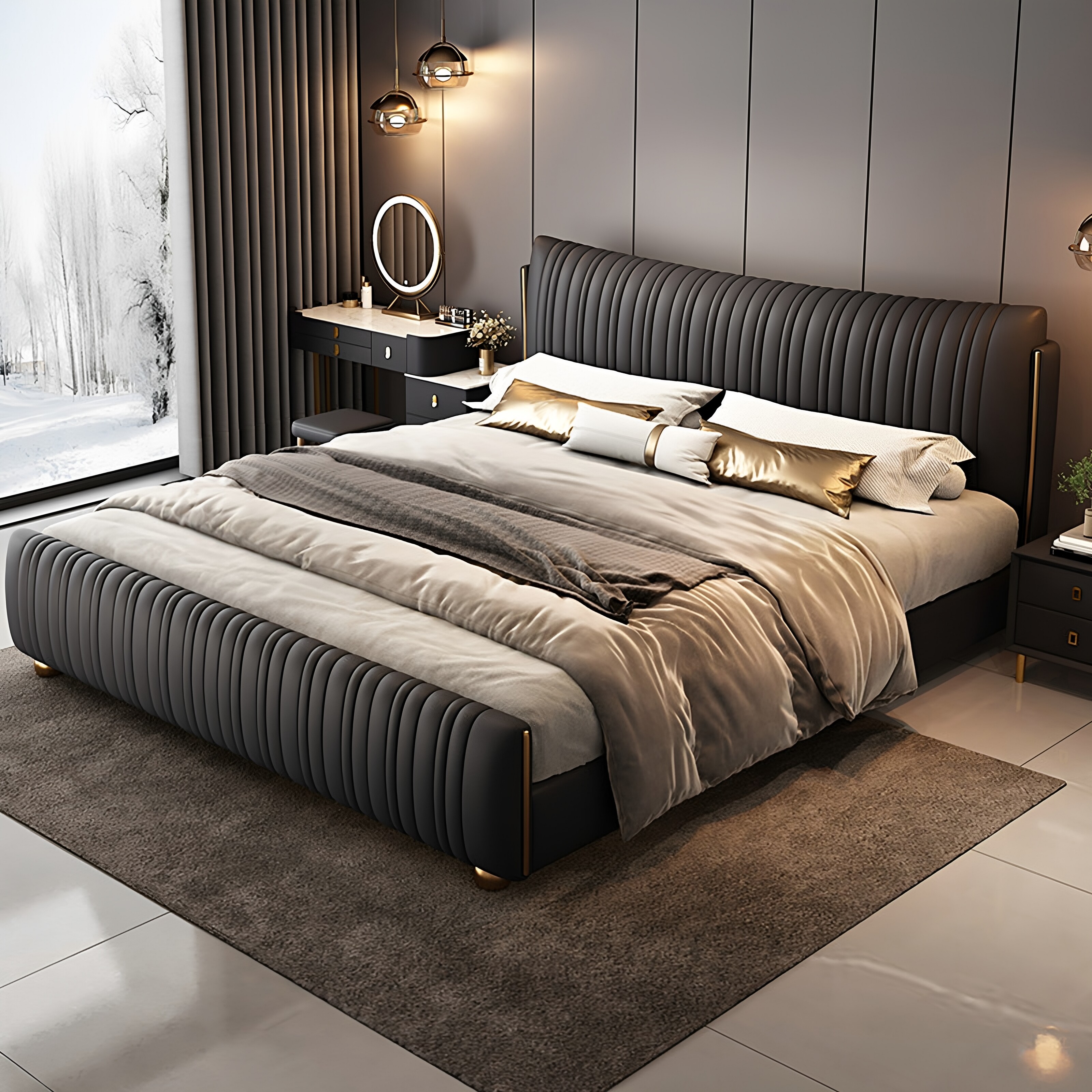 奶油风贝壳1米8双人床主卧真皮意式轻奢现代简约高档箱储物大婚床