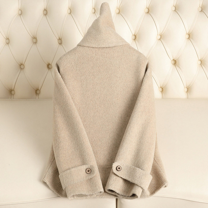 2025秋冬新款双面羊绒大衣女名媛风流苏边围巾领感毛呢外套女