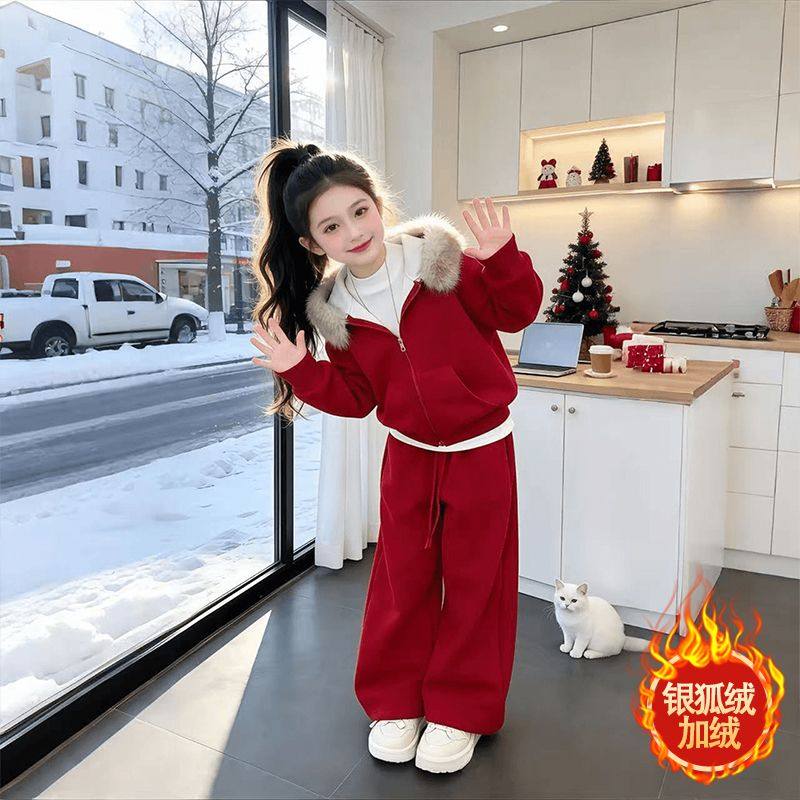 女童加绒加厚休闲套装冬季保暖毛领阔腿裤两件套2026新款时尚套装,童装/婴儿装/亲子装,套装,淘宝优惠券,粉丝福利购,淘宝优惠卷