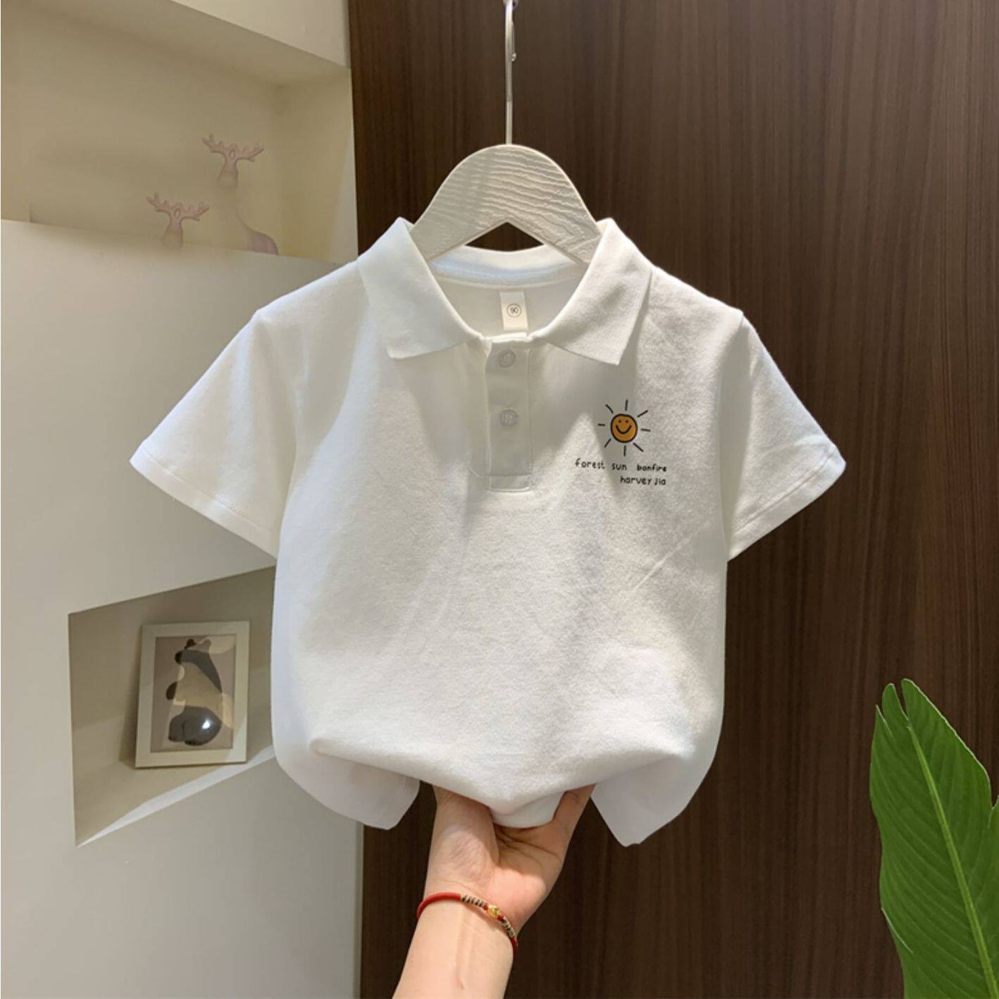 可爱POLO衫短袖男宝宝夏季韩版印花休闲翻领男童T恤潮中大童上衣