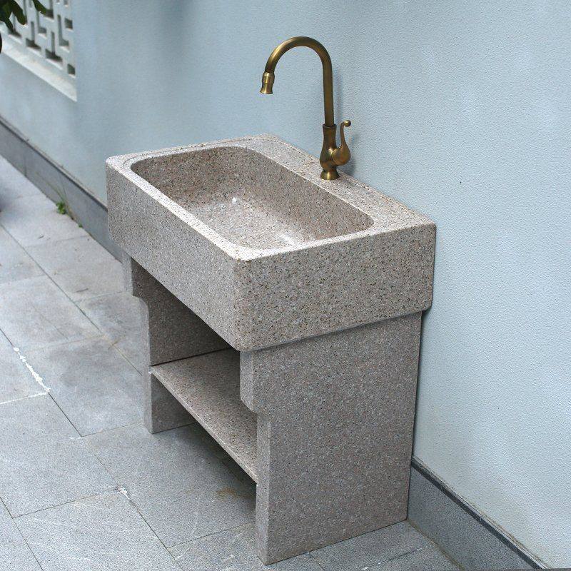 天然石头洗衣池阳台家用大理石材洗衣槽带搓衣板户外庭院水池台盆