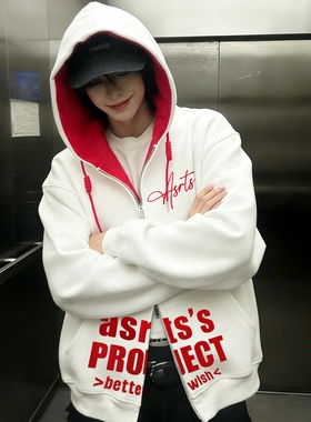 正品 Asrts新款高级感双拉链短款连帽开衫卫衣外套男宽松廓形秋冬