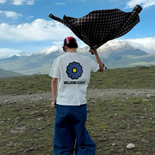 新款welldone sunny小众潮牌美式夏季纯棉宽松男士情侣短袖T恤ins