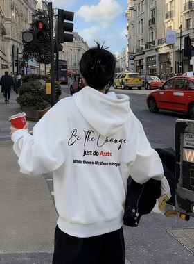 正品 Asrts连帽卫衣女冬季加厚重磅字母印花美式宽松白色外套男