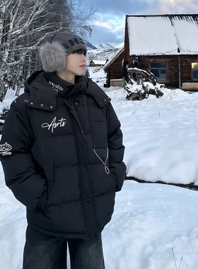 正品Asrts新款高级感短款羽绒服男款冬季90纯白鸭绒情侣保暖外套