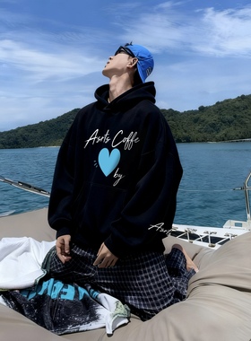 重磅 Asrts连帽卫衣男爱心字母刺绣小众美式高级感潮牌情侣装上衣