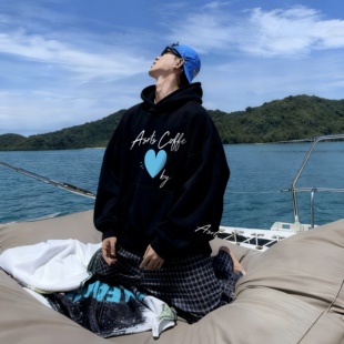 上衣 高级感潮牌情侣装 重磅 Asrts连帽卫衣男爱心字母刺绣小众美式