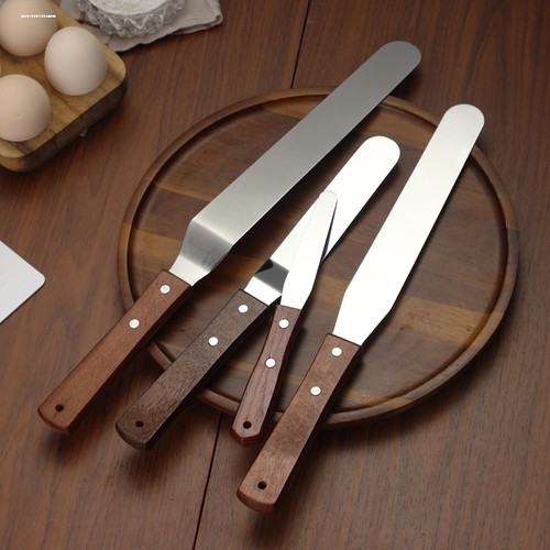 不锈钢木柄蛋糕花边抹平器奶油刮刀6寸8寸10寸烘焙蛋糕多功能抹刀