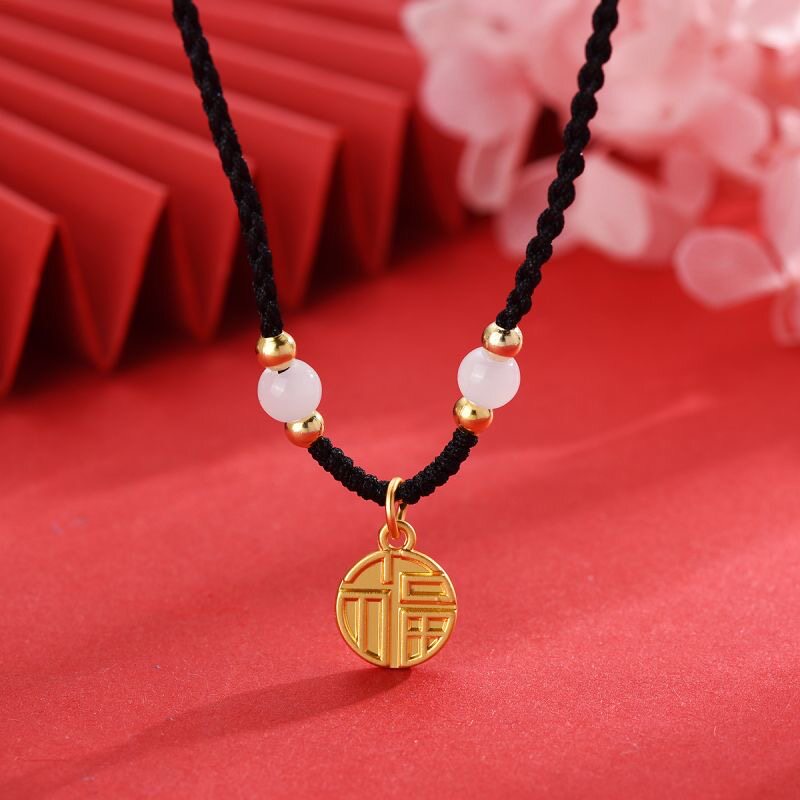 小福牌编织编黑绳红绳项链女款福字吊坠黑色手工绳子轻奢小众挂绳图片