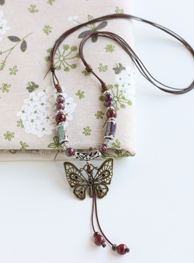 黑色链条玫粉色蝴蝶项链女y2k甜酷辣妹吊坠毛衣链