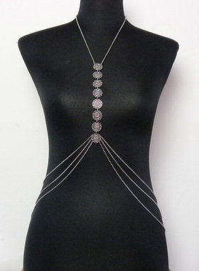 性感胸链身体链夸张女全身项链多层流苏bodychain希腊风夜店时尚