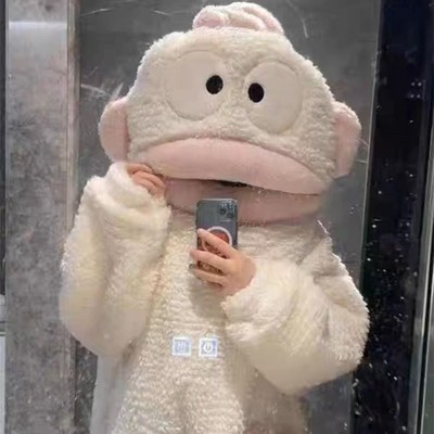 丑鱼亲子儿童睡衣A女款秋冬季珊瑚绒加厚加绒男女童连体情侣家居