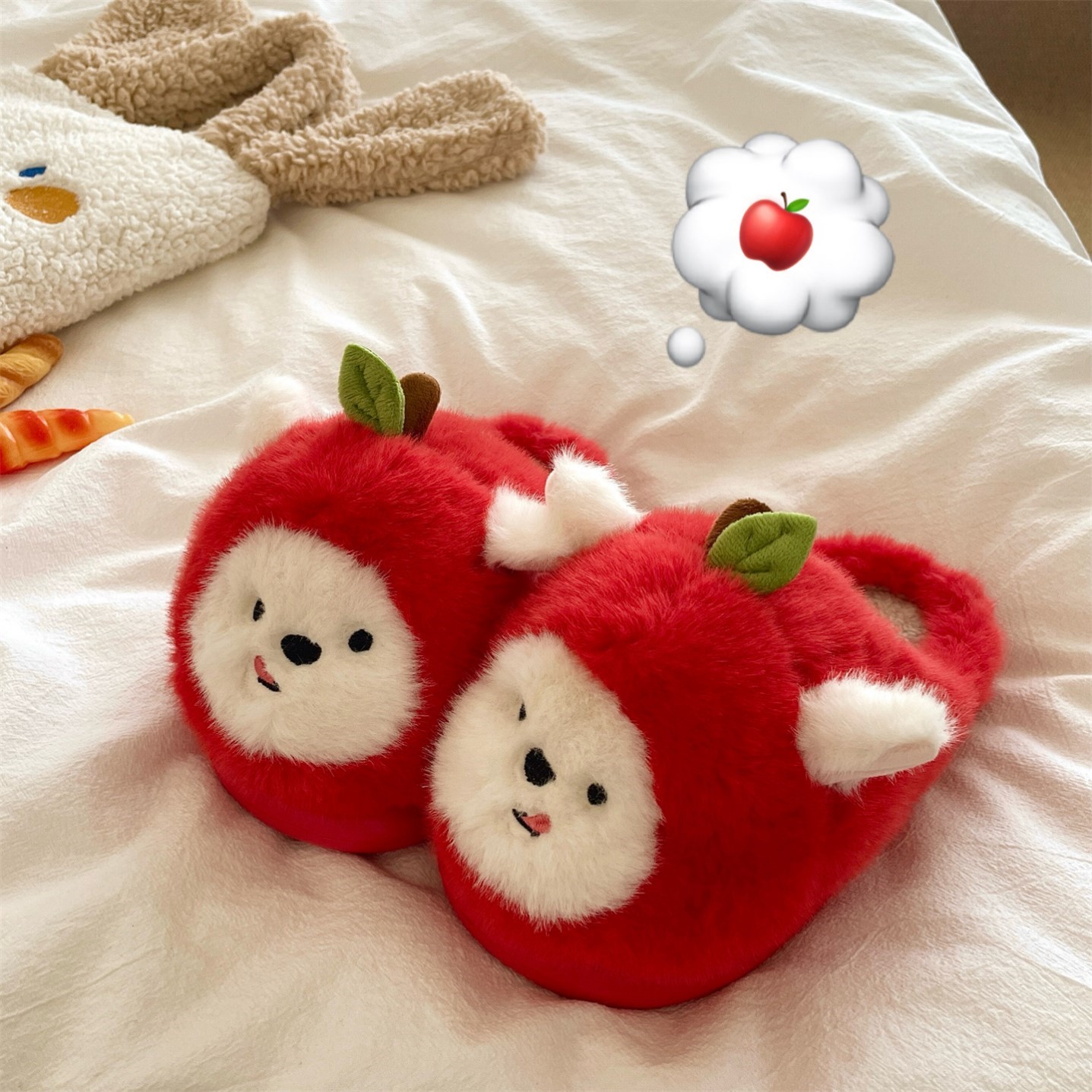 坏坏苹果狗~！软萌ins可爱居家冬季棉拖鞋女加绒保暖厚底毛毛拖鞋