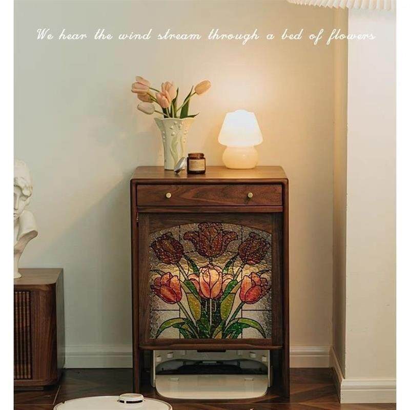 扫地机器人石头云鲸科沃收纳置物架实木黑胡桃木色收纳柜子新中式