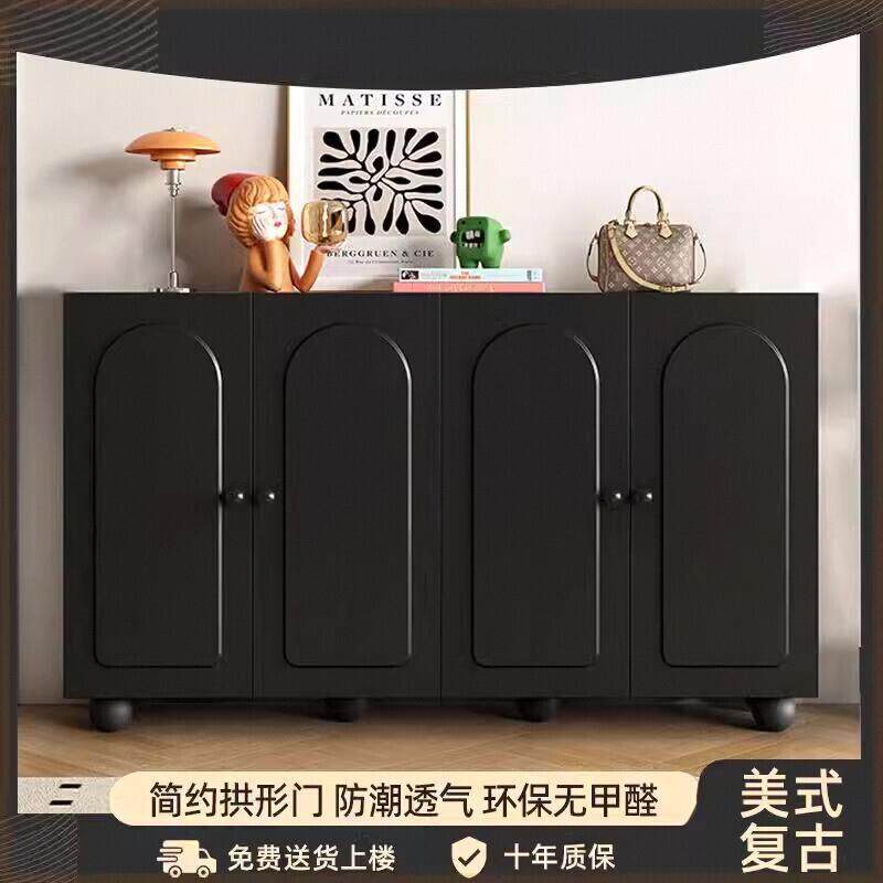 实木鞋柜家用门口鞋架储物柜入户玄关柜新款法式轻奢网红黑色鞋柜