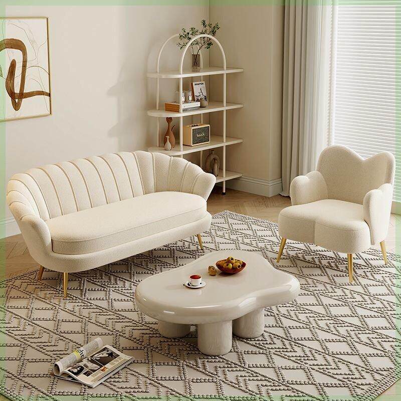 奶油风可爱女生卧室阳台小沙发小户型羊羔绒女装服装店双人三人位