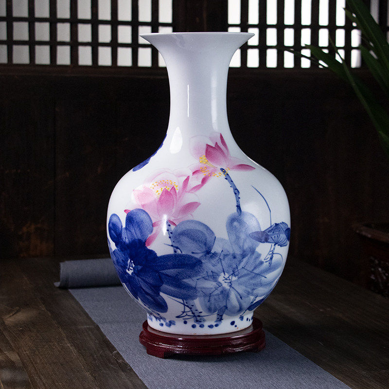 景德镇陶瓷手绘大号花瓶家居客厅玄关酒柜中式简约装饰品插花摆件