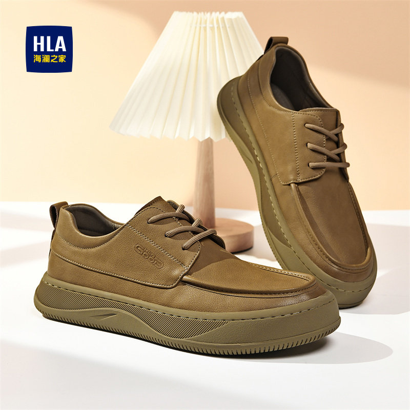 HLA/海澜之家男鞋新款春季复古百搭大头鞋工装鞋低帮透气休闲皮鞋
