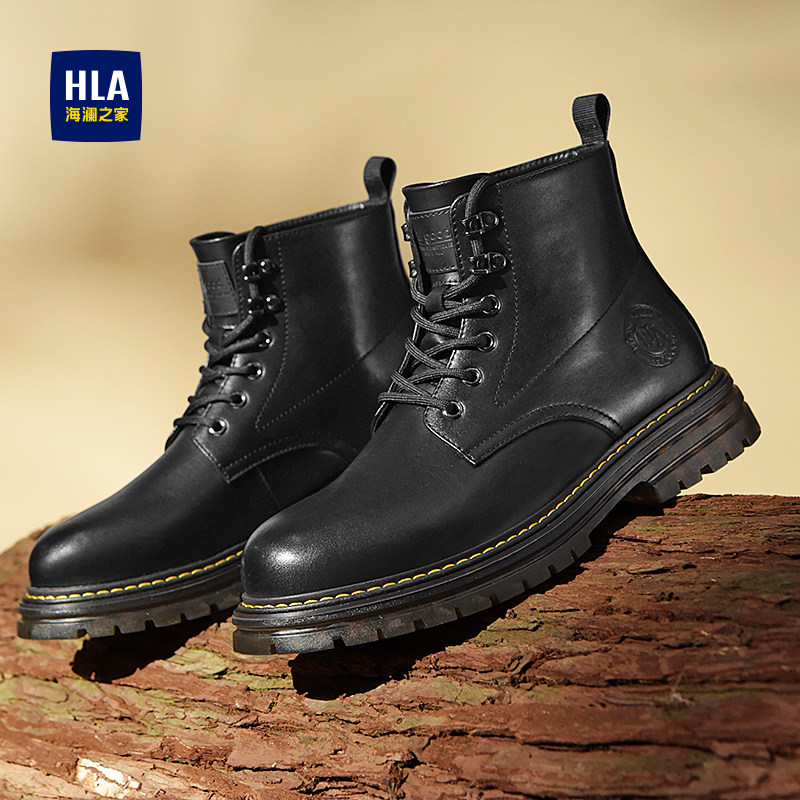 HLA/海澜之家男鞋新款春季马丁靴男黑色潮流工装靴英伦风男靴靴子