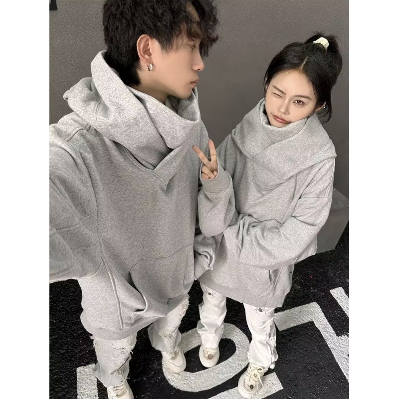 2024秋冬新款高街复古美式重工机能风高领卫衣男重磅潮牌连帽外套