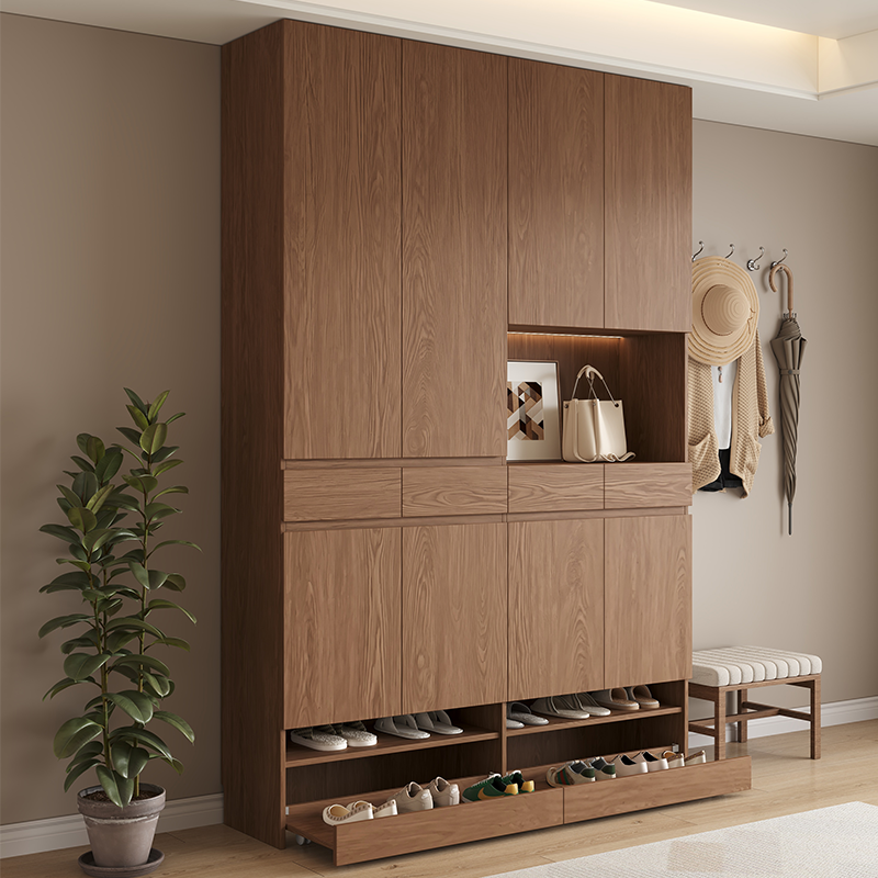 橡木定制鞋柜家用门口入户收纳抽拉大容量胡桃实木储物柜一体靠墙,住宅家具,鞋柜,淘宝优惠券,粉丝福利购,淘宝优惠卷