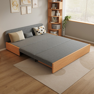 慕宁安实木沙发床新款可调节折叠伸缩坐卧两用客厅小户型储物沙发