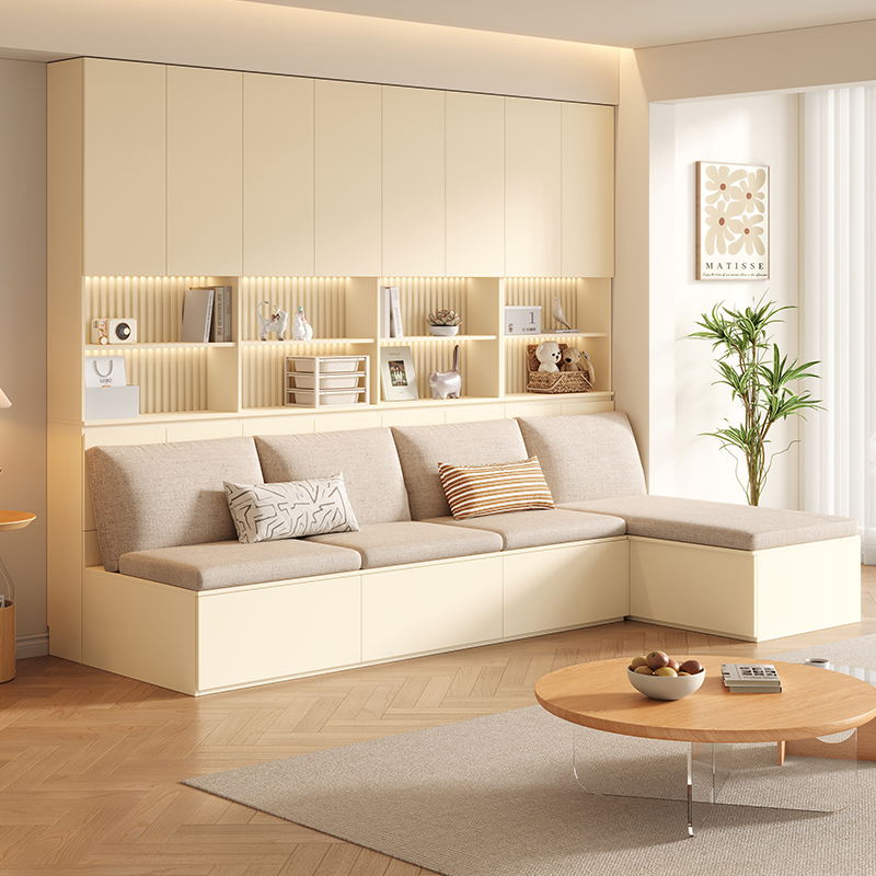奶油白实木组合书柜储物柜