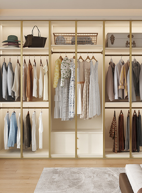 实木橡木定制衣柜白色一门到顶玻璃柜门卧室家用奶油风储物大衣橱