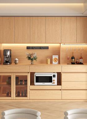 全实木定制餐边柜靠墙一体茶水柜储物柜简约厨房碗柜橡木收纳高柜