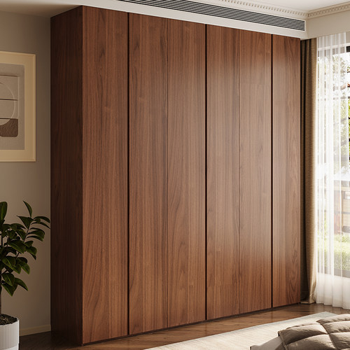 定制全实木衣柜家用主卧胡桃木2024爆款免拉手一门到顶橡木大衣橱