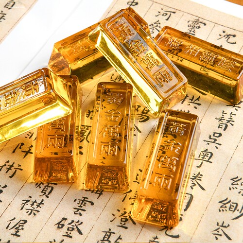 特价黄水晶金条金砖摆件吉祥物黄金万两家居装饰品开业复古怀旧件