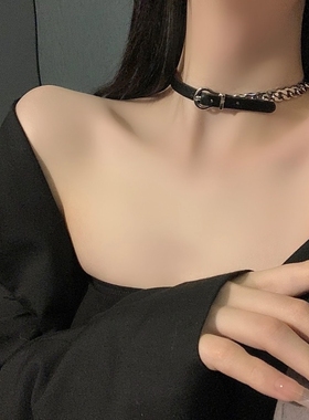 轻奢复古小香风皮质编织项链小众设计感百搭颈链甜酷项圈配饰