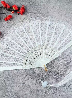 复古蕾丝扇子折叠扇子抖音网红宫廷风女子摆拍旗袍扇汉服风格扇子
