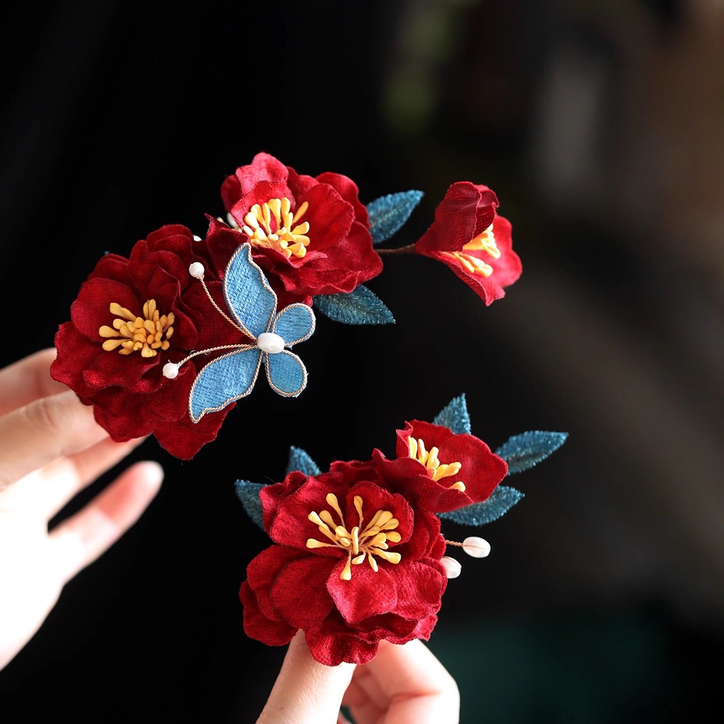 复古红色山茶花发夹古风蝴蝶发饰旗袍新娘头饰氛围感低丸子头配饰,饰品/流行首饰/时尚饰品新,发饰,淘宝优惠券,粉丝福利购,淘宝优惠卷