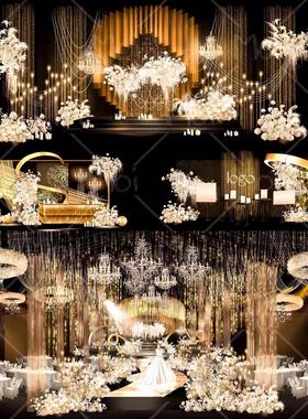 黑金色老钱风婚礼效果图黑白色花艺黑色婚礼效果图psd(套图)