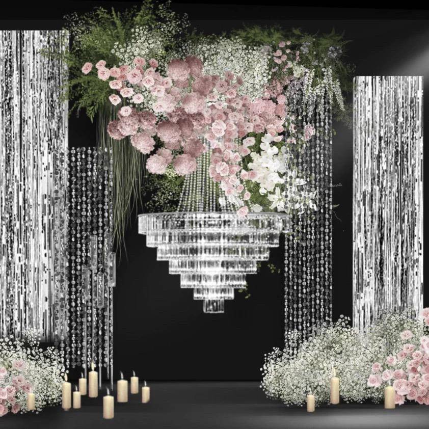 小众粉色韩式线帘贝母片水晶婚礼元素ps设计图矢量图效果图-22