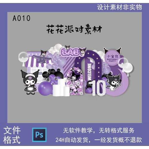 紫色库洛米宝宝宴周岁女孩十岁生日派对设计素材