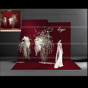 春天的婚礼装置花艺素材psd分层小预算婚礼效果图小众红色迎宾区