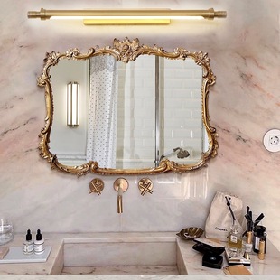 法式 桌面壁炉玄关镜子壁挂梳妆镜 复古浴室镜智能LED灯化妆镜欧式