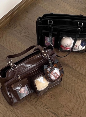 原创10cm娃包机车痛包藏灯牌支架带暗格二次元演唱会追星手提斜挎