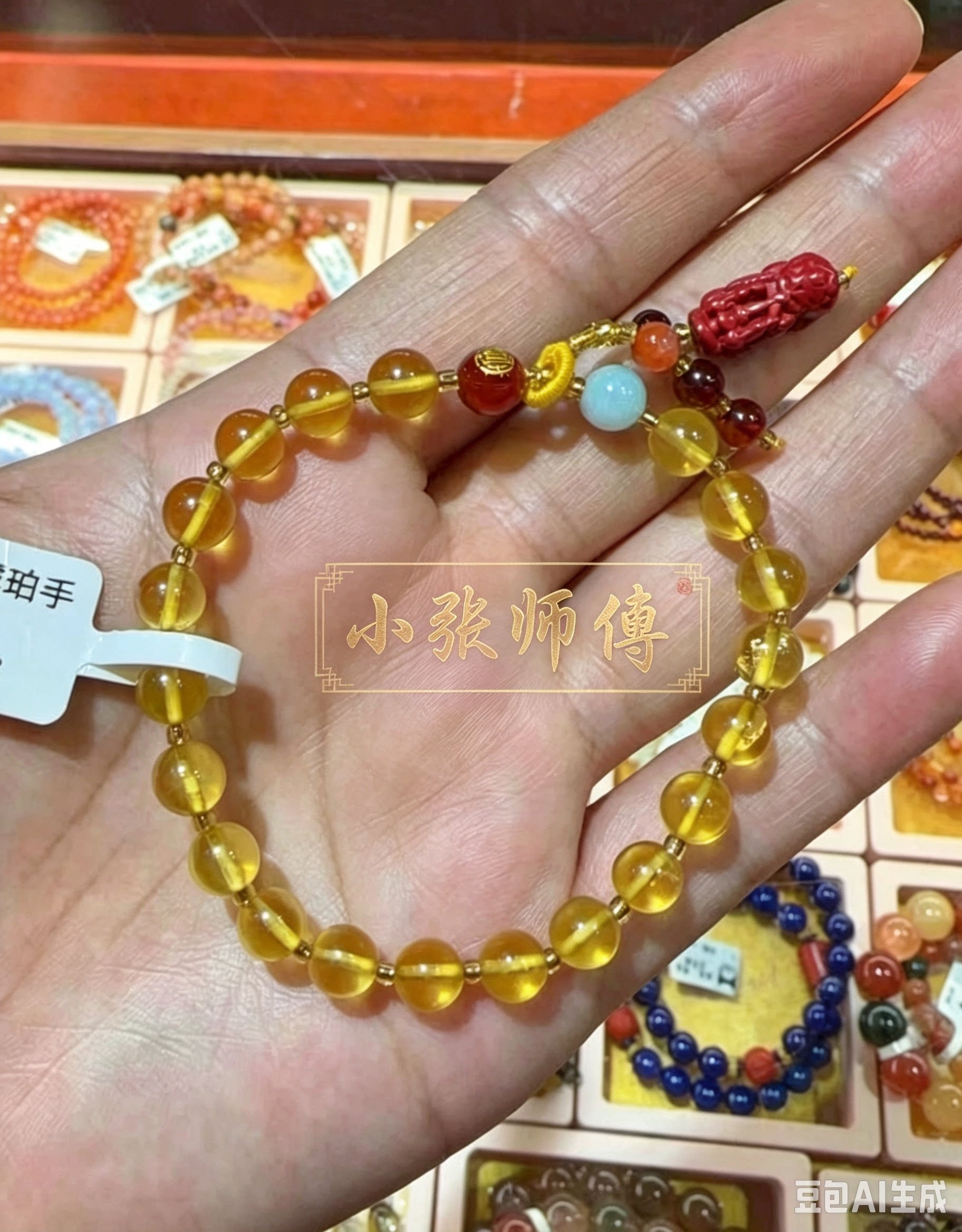北京景区红螺正品琥珀手链女款单圈百搭饰品送女友闺蜜生日礼物
