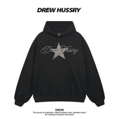 Drew美式 潮牌豹纹星星连帽卫衣男女宽松学院风情侣装 慵懒风上衣