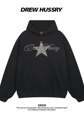 Drew美式潮牌豹纹星星连帽卫衣男女宽松学院风情侣装慵懒风上衣