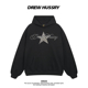 Drew美式 潮牌豹纹星星连帽卫衣男女宽松学院风情侣装 慵懒风上衣