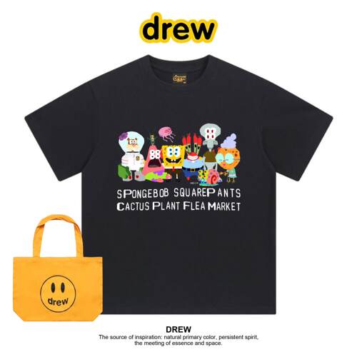 Drew笑脸卡通海绵宝宝可爱印花纯棉t恤宽松圆领oversize上衣百搭